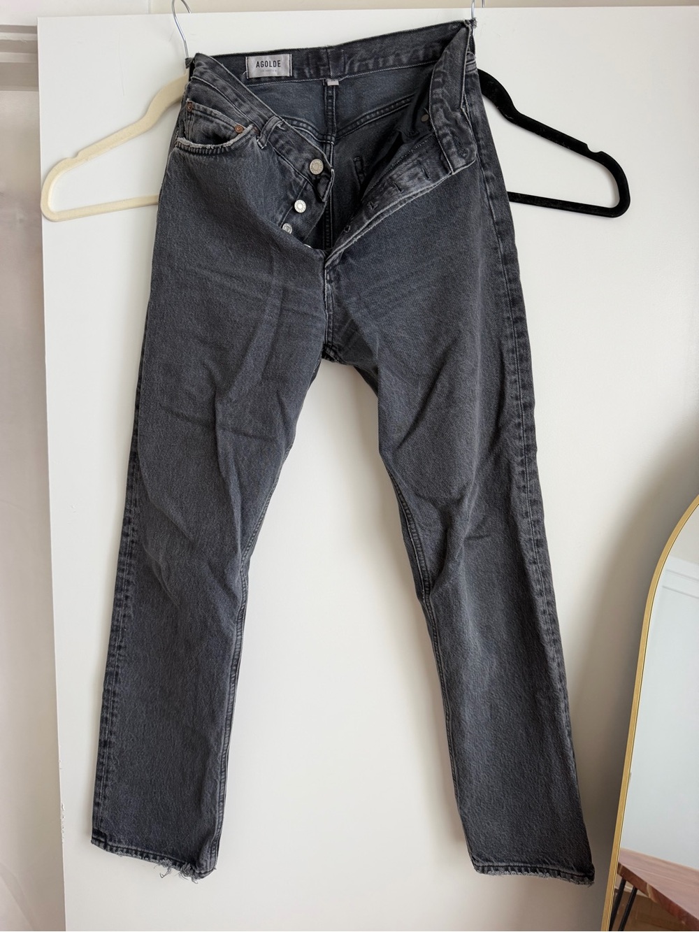Agolde Straight Leg High-Rise Jeans in Washed Black